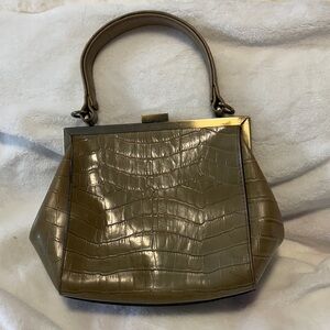 Vintage Elegant Tan Crocodile-Embossed Women's Bag/ clutch with crossbody strap